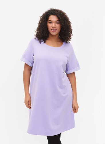 Kjole med korte ermer og splitt, Lavender, Model image number 0