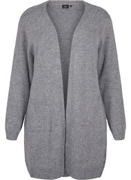 Lang strikket cardigan med lommer, Medium Grey Melange