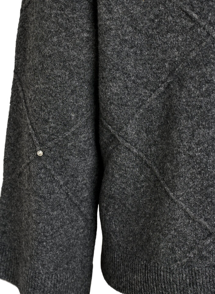 Strikkebluse med rhinesteiner og diamantm&oslash;nster, Gr&aring;, Packshot image number 3