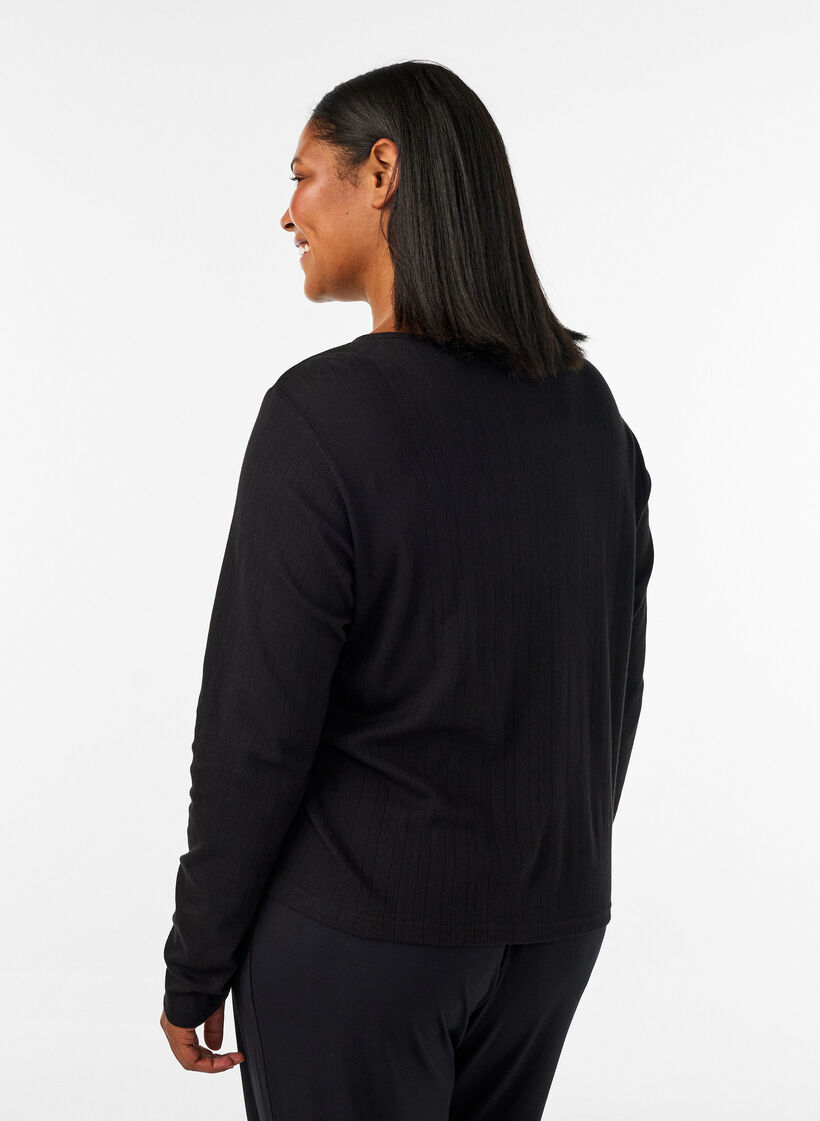 Cardigan i &oslash;kologisk bomull med hullbroderi, Svart, Model image number 2