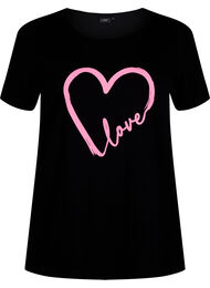 T-skjorte i bomull med rund hals og trykk, Black W. Heart L.