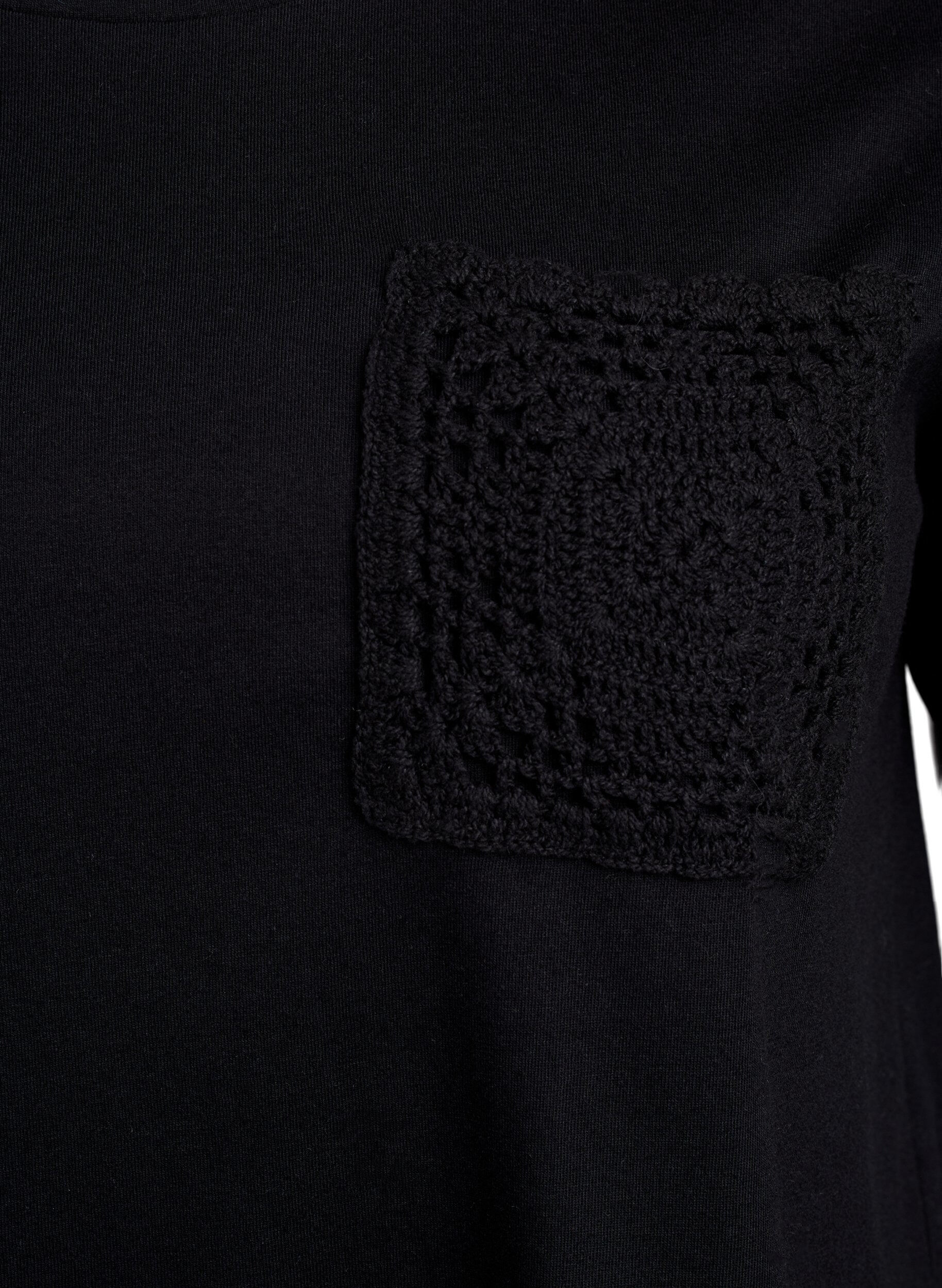 Zizzi T-skjorte i organisk bomull med brystlomme, Svart, Packshot image number 2