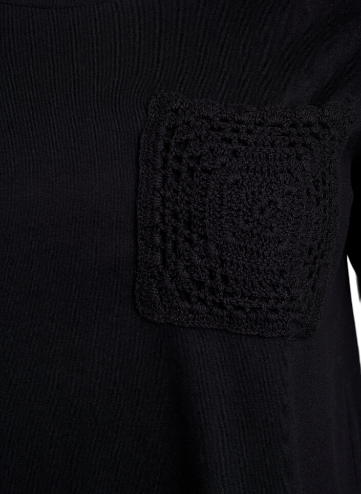 T-skjorte i organisk bomull med brystlomme, Svart, Packshot image number 2