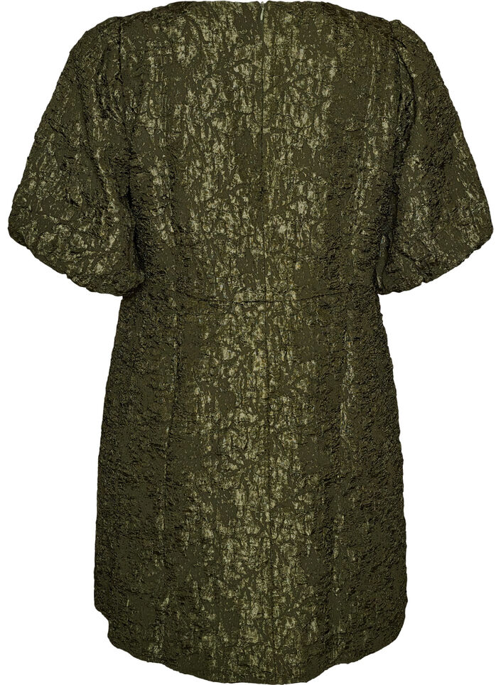 Jacquard kjole med puffermer og A-linje, Gr&oslash;nn, Packshot image number 1