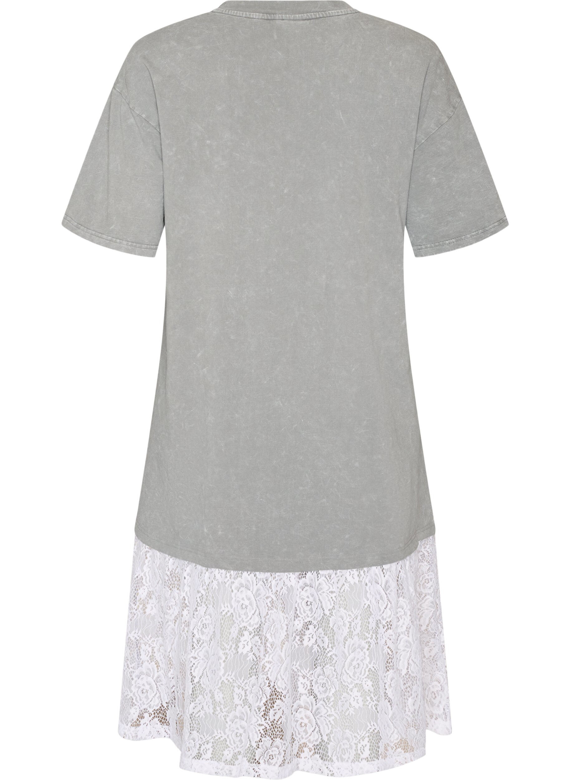 ZizziLoose fit T-skjortekjole med blonder trim, Gr&aring;, Packshot image number 1