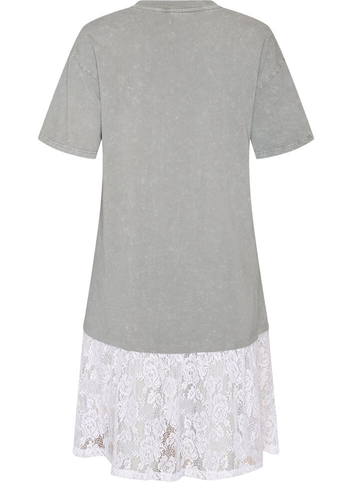Loose fit T-skjortekjole med blonder trim, Gr&aring;, Packshot image number 1