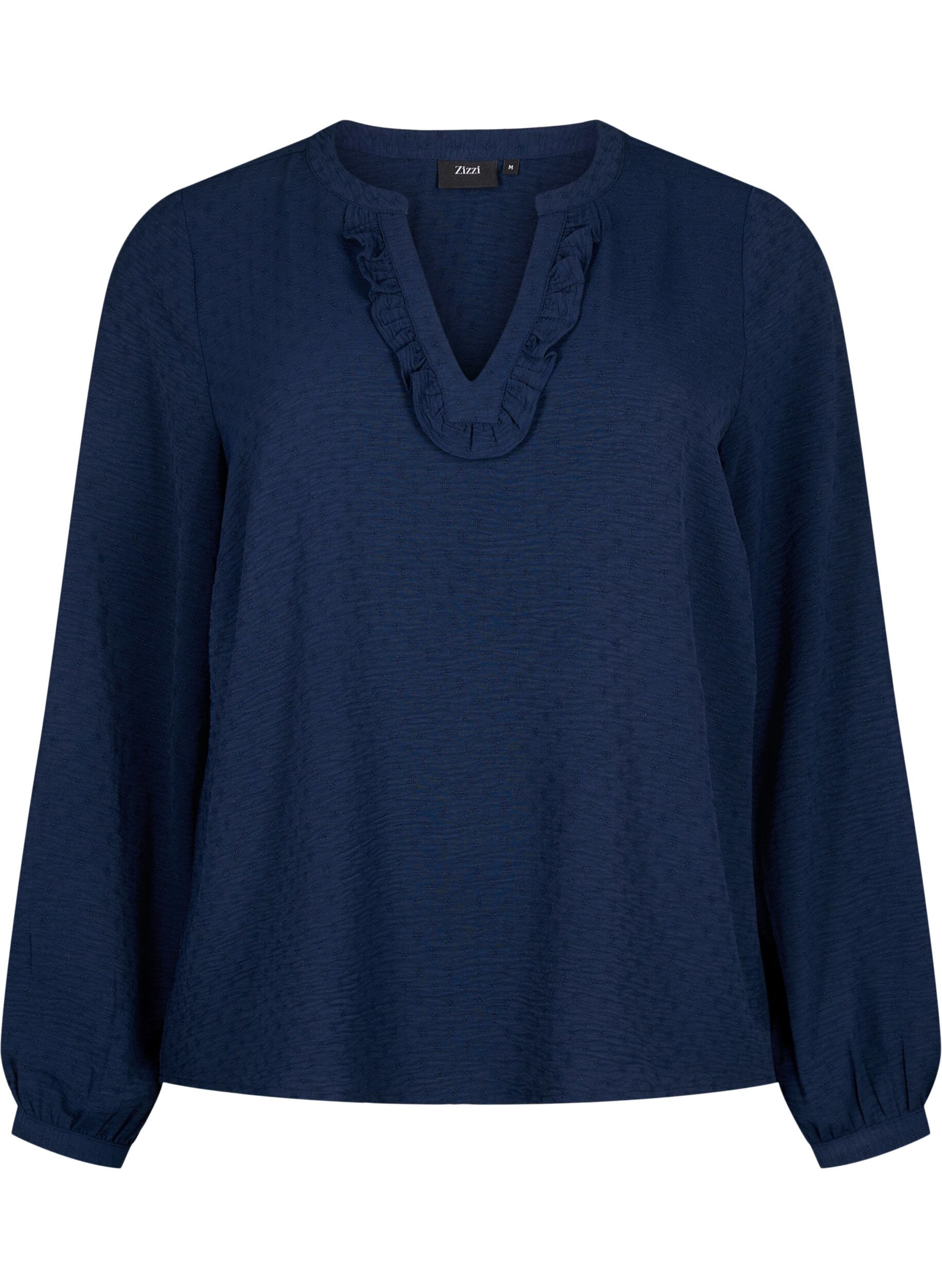 Zizzi Langermet bluse med struktur, Navy Blazer, Packshot image number 0