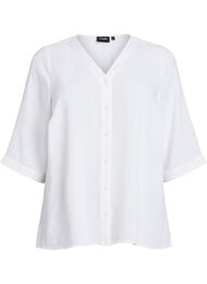 Skjortebluse med v-hals og 3/4 ermer, Vanilje