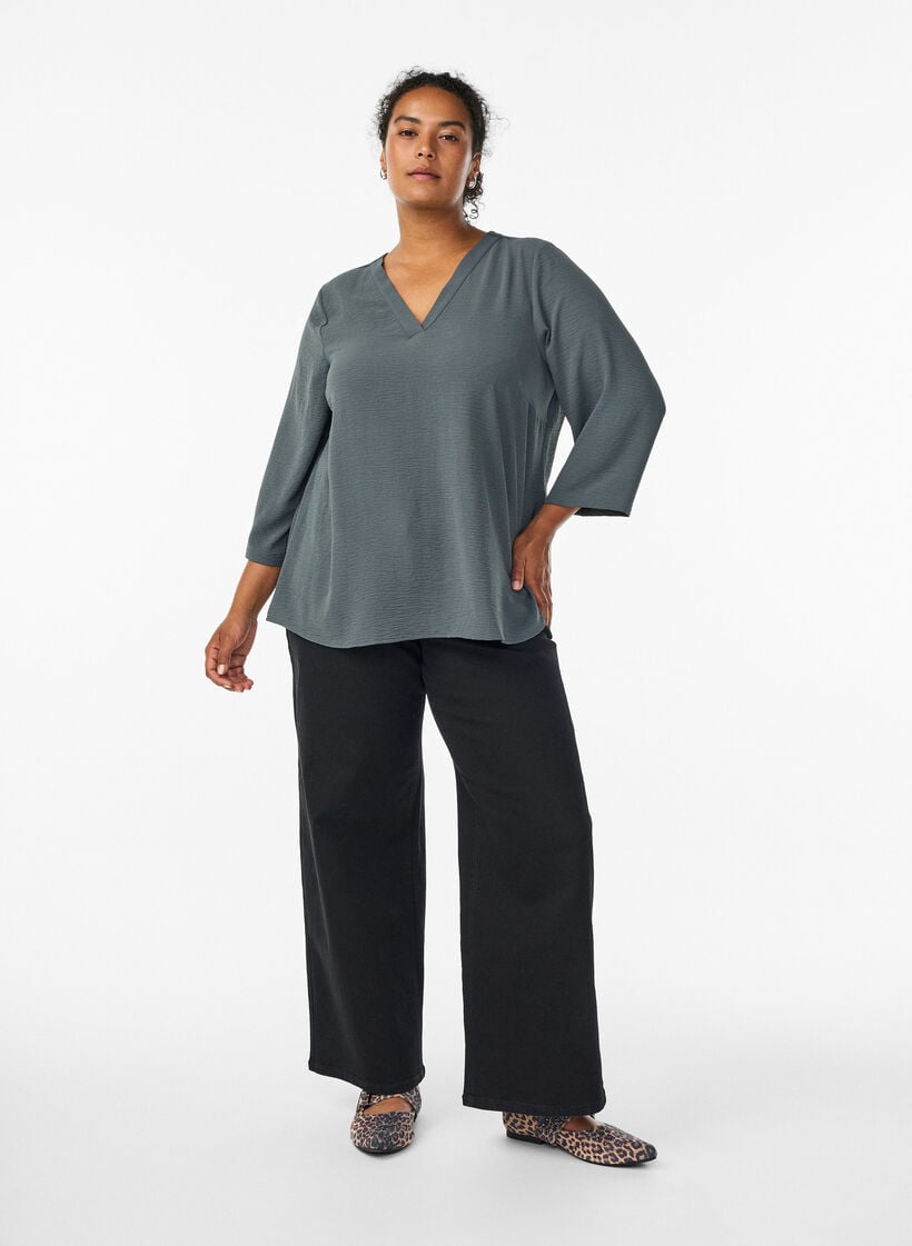 Bluse med 3/4 ermer, Gr&oslash;nn, Model image number 1