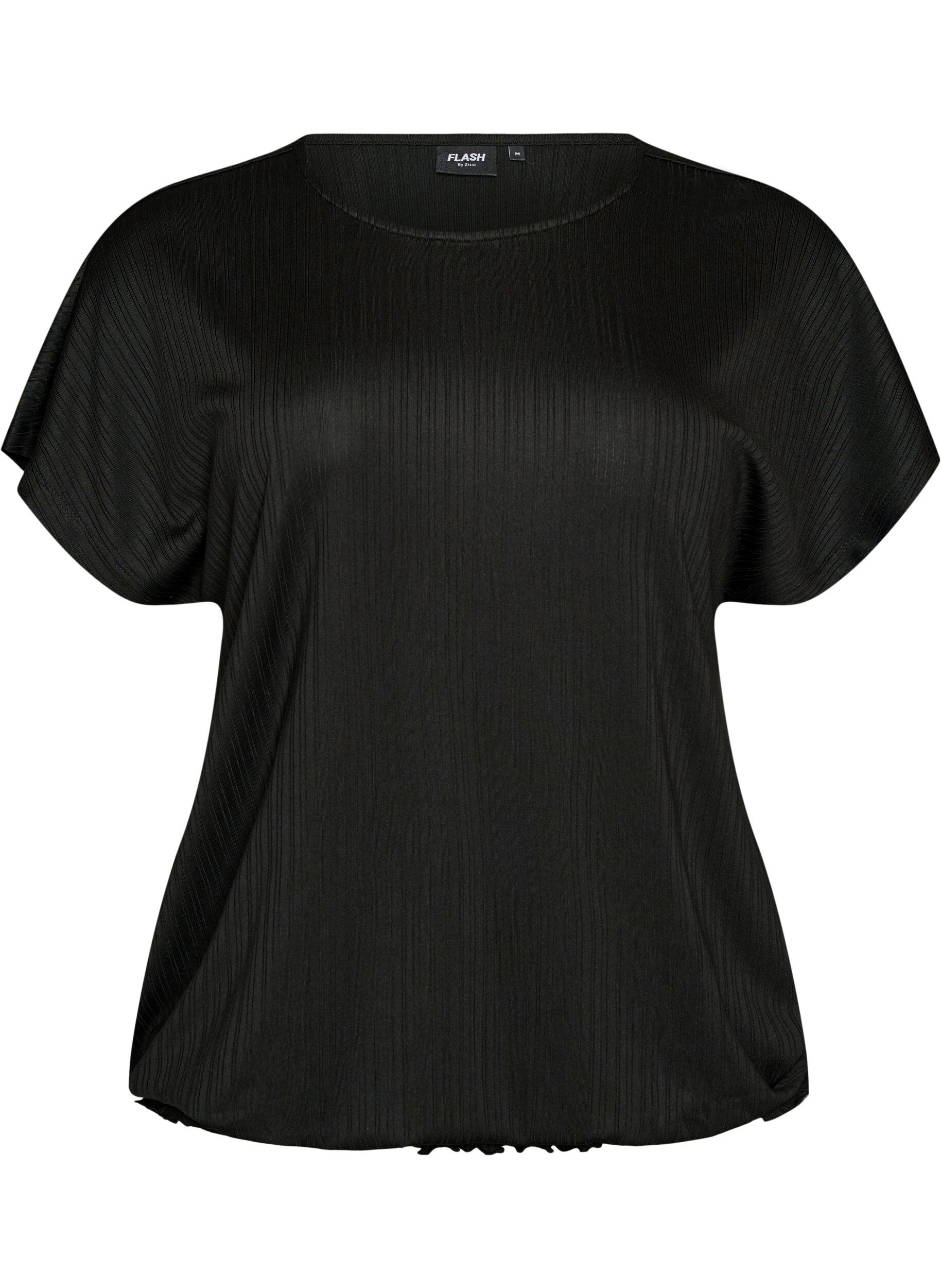 FLASH - Jerseybluse med teksturerte striper og en smocket fold