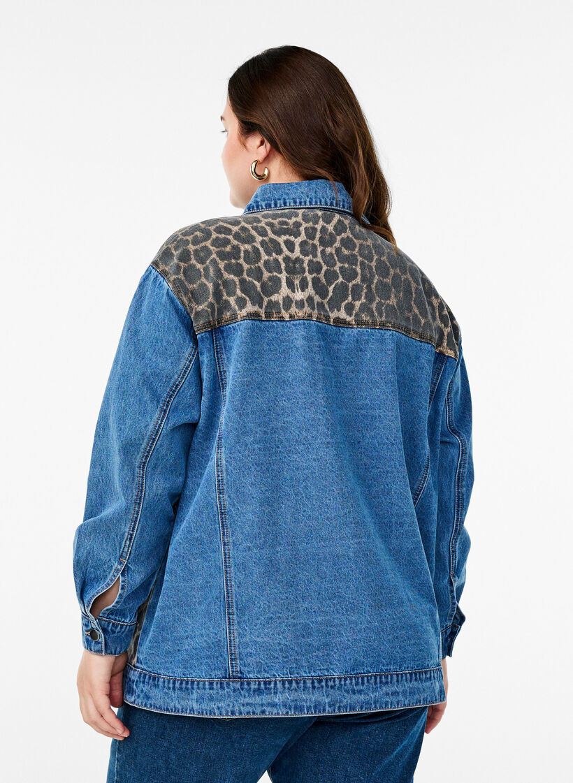 Denimskjorte med leopardmønstrede detaljer, LEO Color block, Model