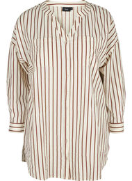 Lang stripete bomullsskjorte med V-hals, Stripe