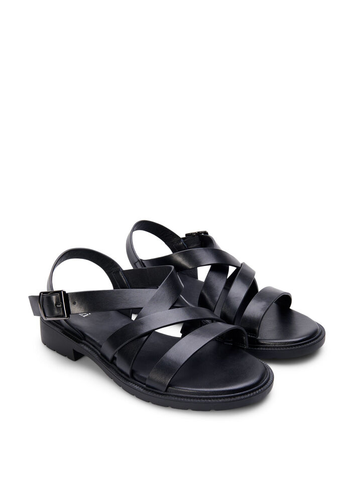 Sommersandal i skinn med bred passform, Black, Packshot image number 1