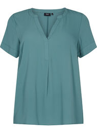 Kortermet bluse med V-hals, Mallard Green