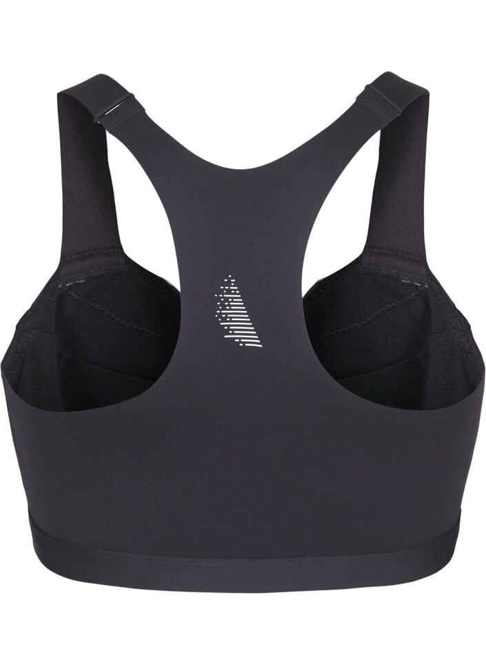 Sportsbh med lukking foran og h&oslash;y st&oslash;tte, Svart, Packshot image number 1