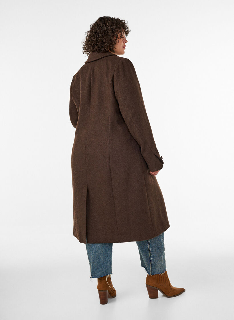 Ullblandet k&aring;pe med slag og knapper, Brun, Model image number 2