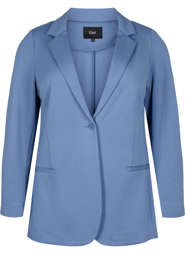 Enkel blazer med knappelukking, Blå, Packshot image number 0