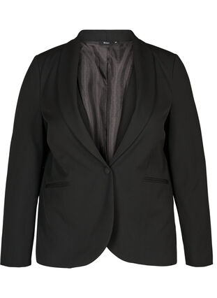 Klassisk blazer med skulderputer, Black, Packshot image number 0