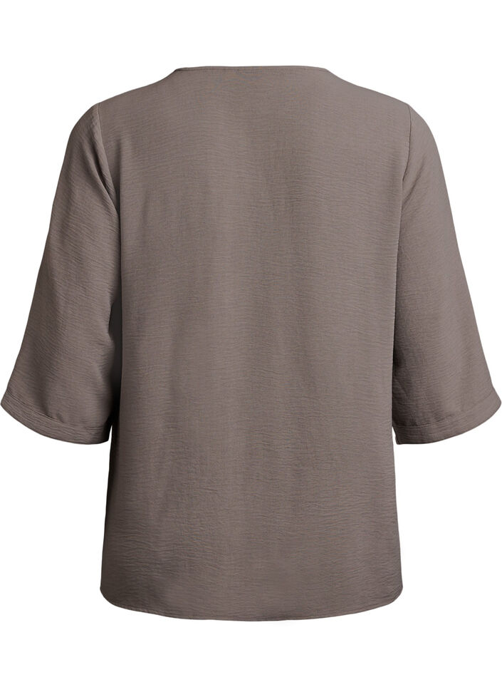 Skjortebluse med v-hals og 3/4 ermer, Beige, Packshot image number 1