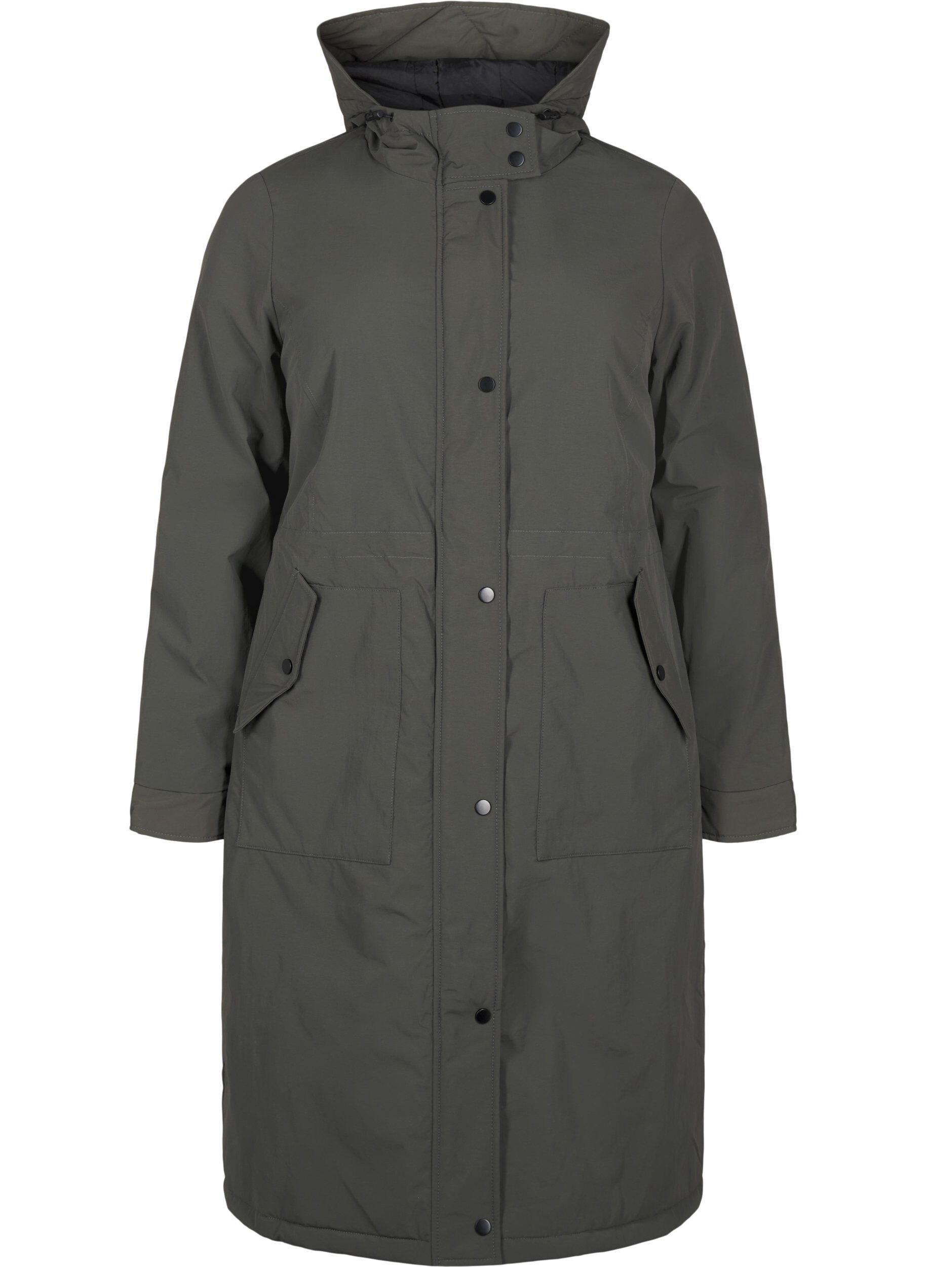 Zizzi Parkas med hette og justerbar midje, Black Olive, Packshot image number 0