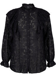Skjortebluse med blonder og volangedetaljer, Black