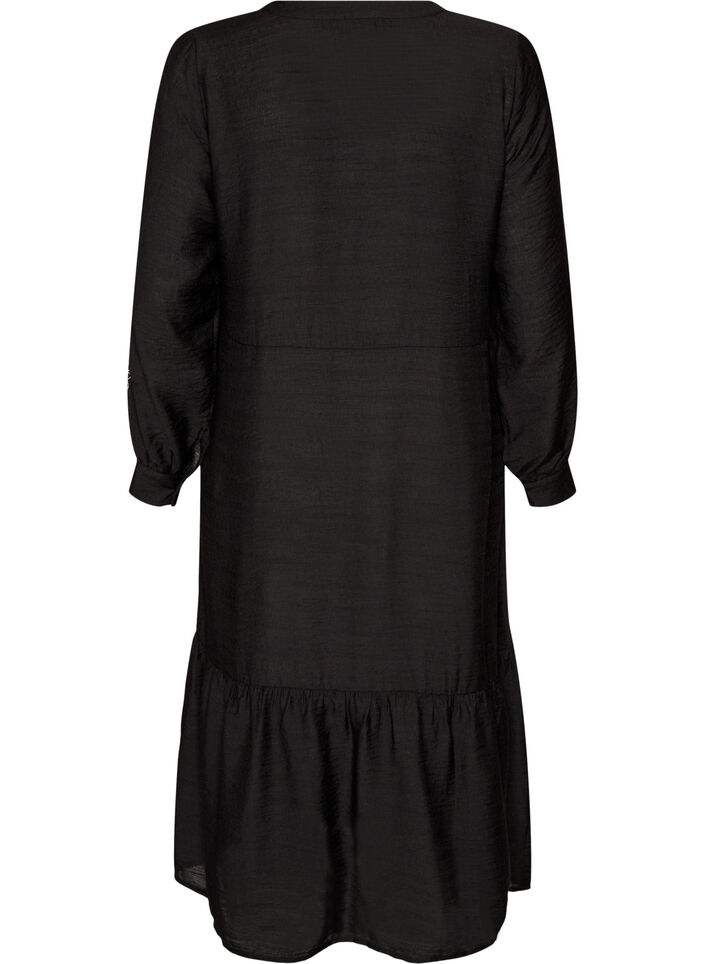 Viskosekjole med broderi og lagdelte volanger, Svart, Packshot image number 1
