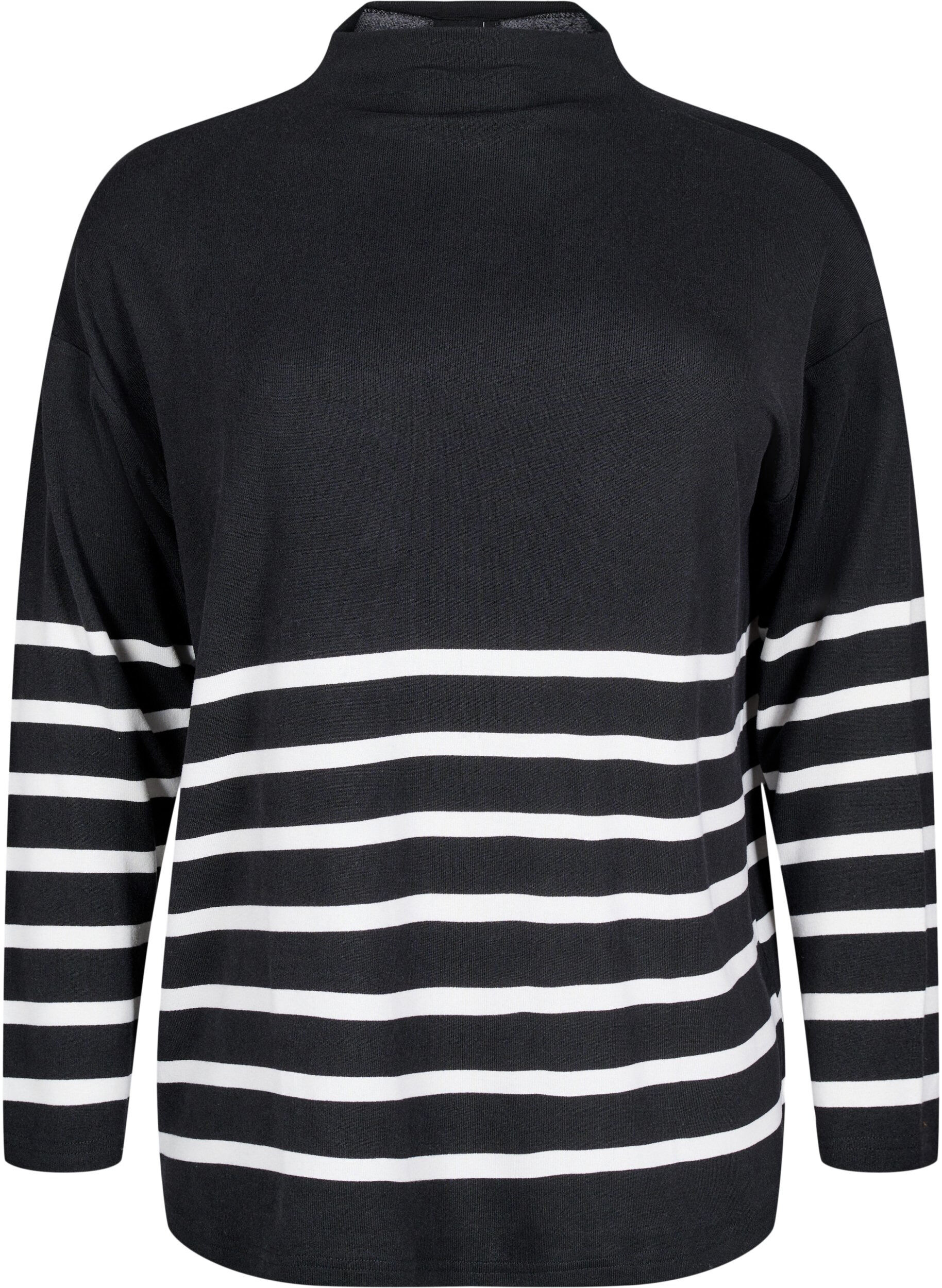 Zizzi Bluse med h&oslash;y hals og lange ermer, Svart, Packshot image number 0