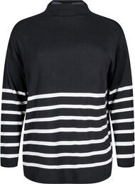 Bluse med høy hals og lange ermer, Black W. Stripe