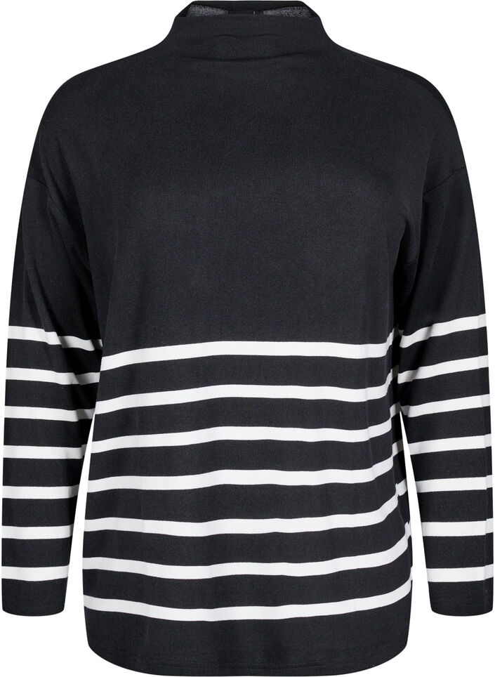 Bluse med høy hals og lange ermer, Svart, Packshot image number 0