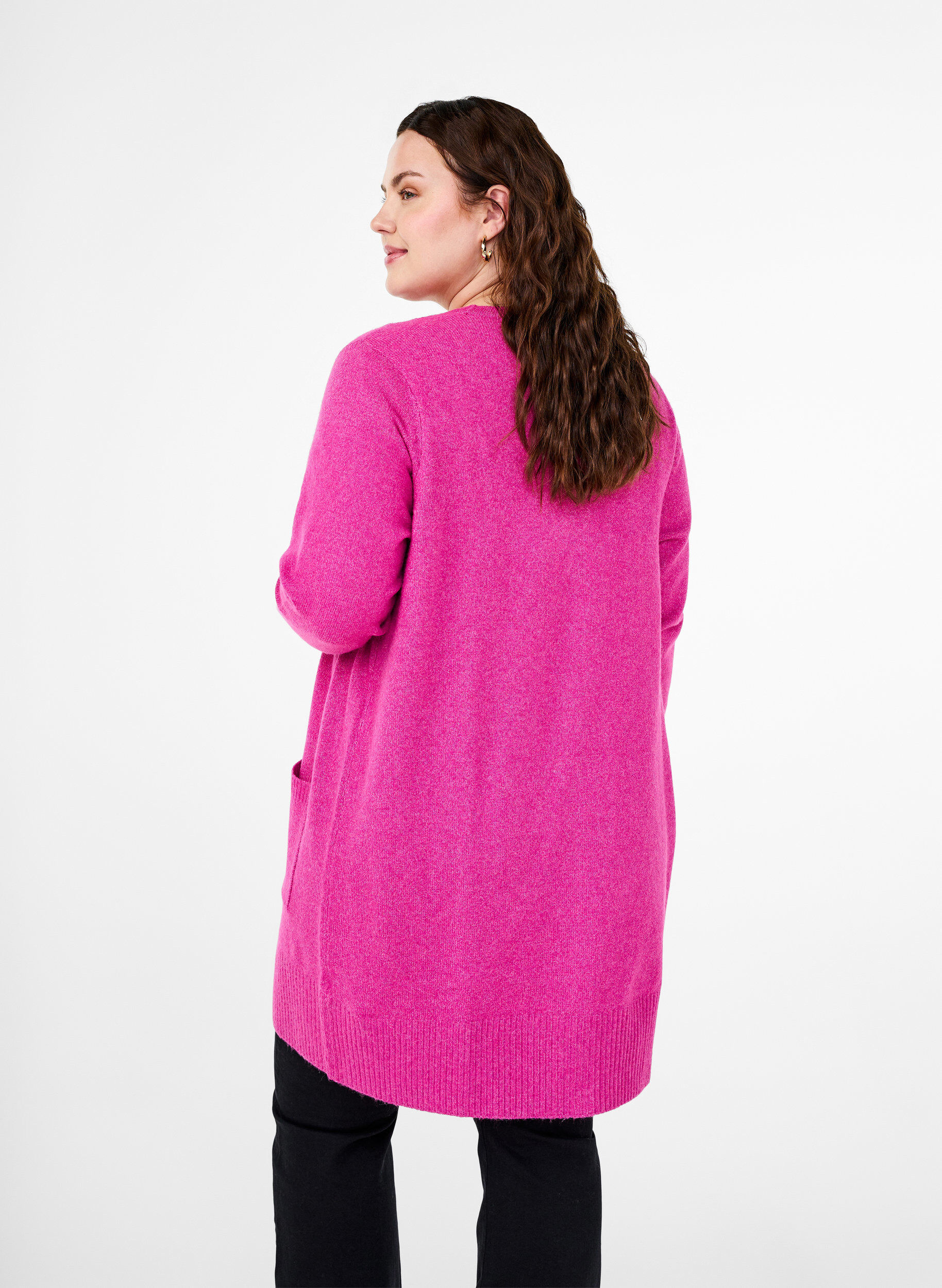 Zizzi Ribbestrikket cardigan med lommer, Rosa, Model image number 2