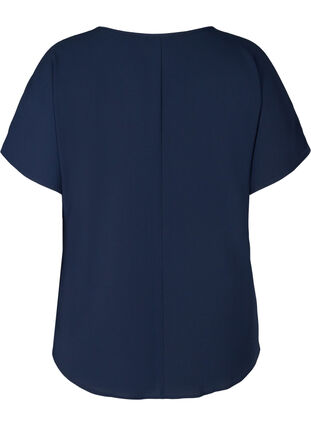 Bluse med korte ermer og rund hals, Navy Blazer, Packshot image number 1
