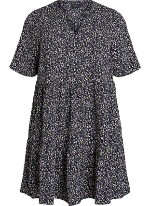 Zizzi Kortermet kjole med A-lineskåret snitt og snittlinjer, Svart, Packshot image number 0