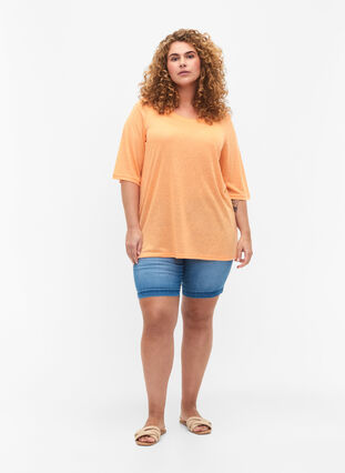 Zizzi Bluse med 3/4-ermer, Mock Orange, Model image number 2