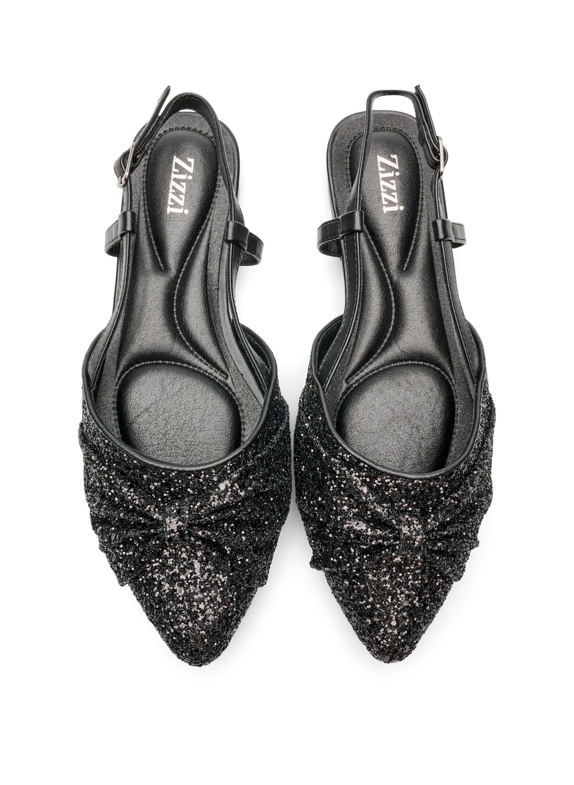 ZizziGlitrende slingback med sl&oslash;yfedetalj, Svart, Packshot image number 2
