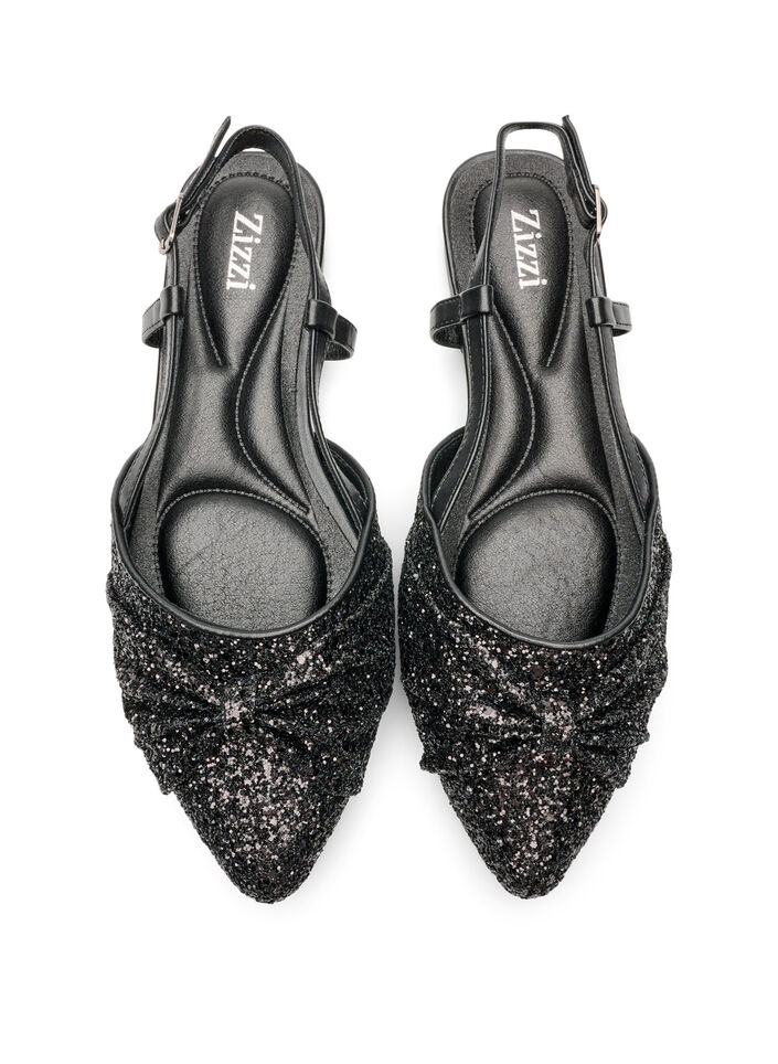 Glitrende slingback med sl&oslash;yfedetalj, Svart, Packshot image number 2