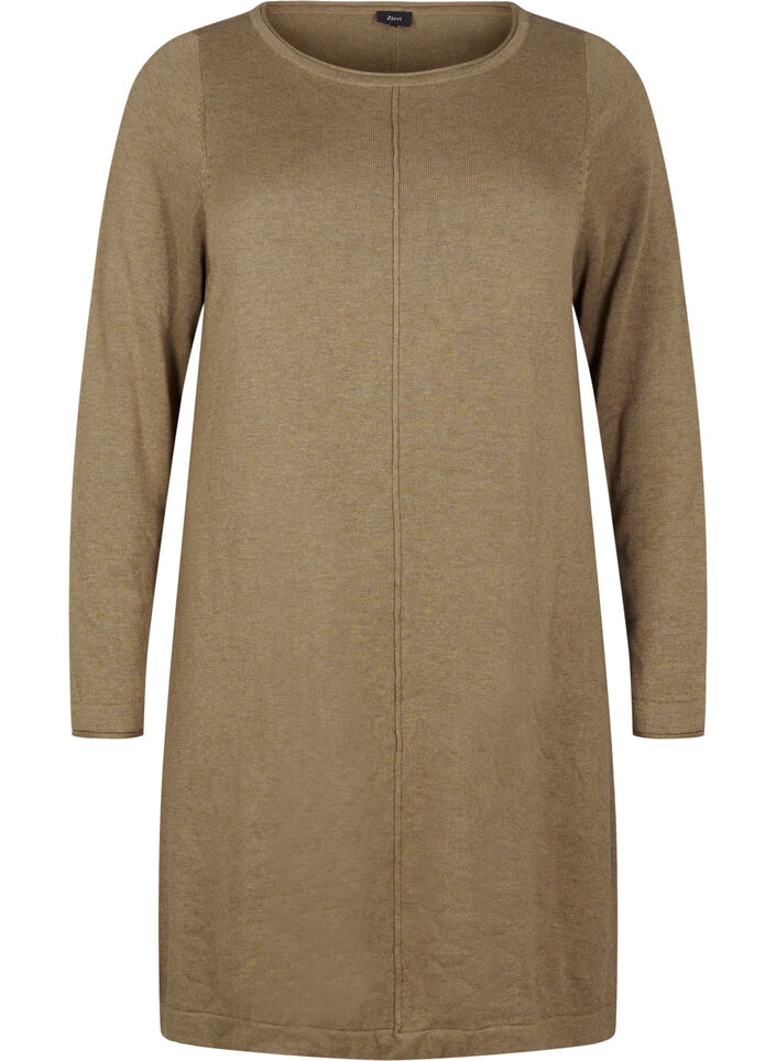 Strikket kjole i bomull og viskoseblanding, Grønn, Packshot image number 0