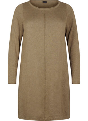 Zizzi Strikket kjole i bomull og viskoseblanding, Grønn, Packshot image number 0