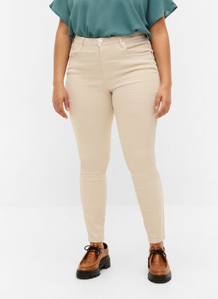 Amy jeans med høyt liv og super slim fit, Oatmeal, Model image number 2