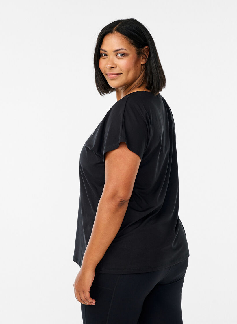 Løstsittende trenings-t-skjorte med V-hals, Svart, Model image number 2