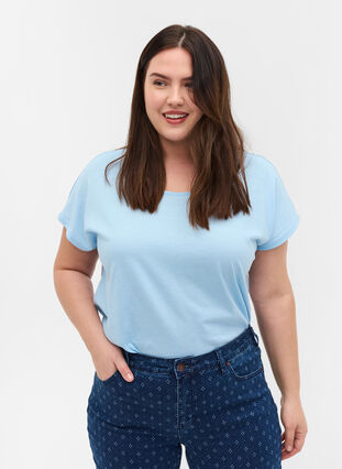 T-skjorte i bomullsmiks, Chambray Blue, Model image number 0