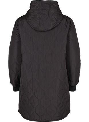 Quiltet jakke med hette og store lommer, Black, Packshot image number 1
