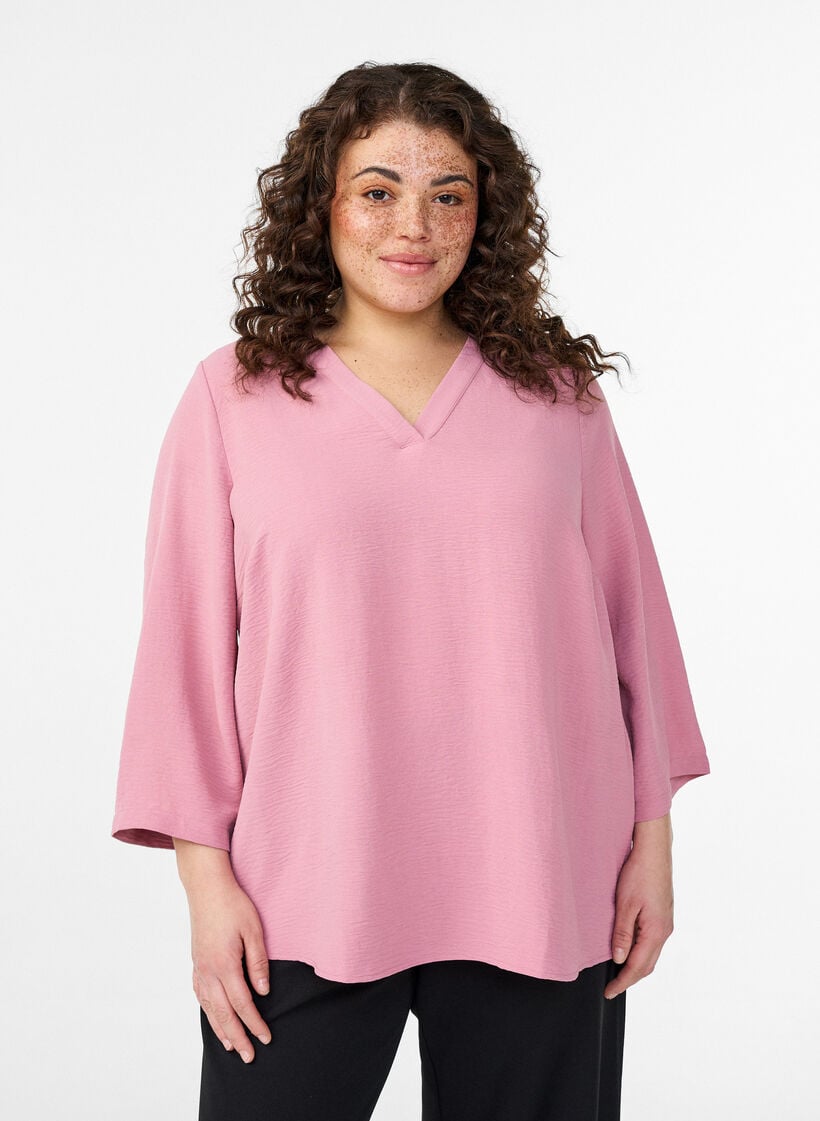 Bluse med 3/4 ermer, Rosa, Model image number 0