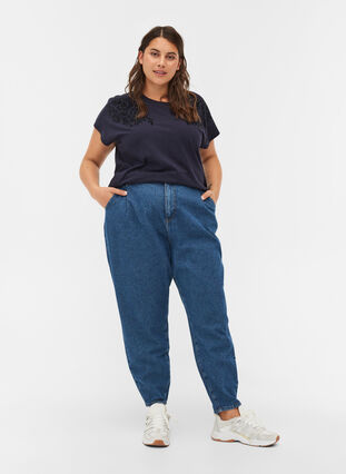 Baggy jeans i bomull, Blue denim, Model image number 0