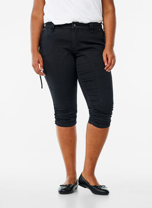 Zizzi Slim-fit capri-jeans med lommer, Svart, Model image number 1