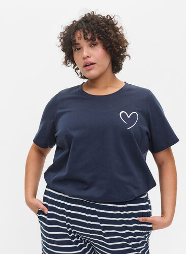 Kortermet pysjamastopp i bomull, Navy Blazer w. Heart, Model image number 0