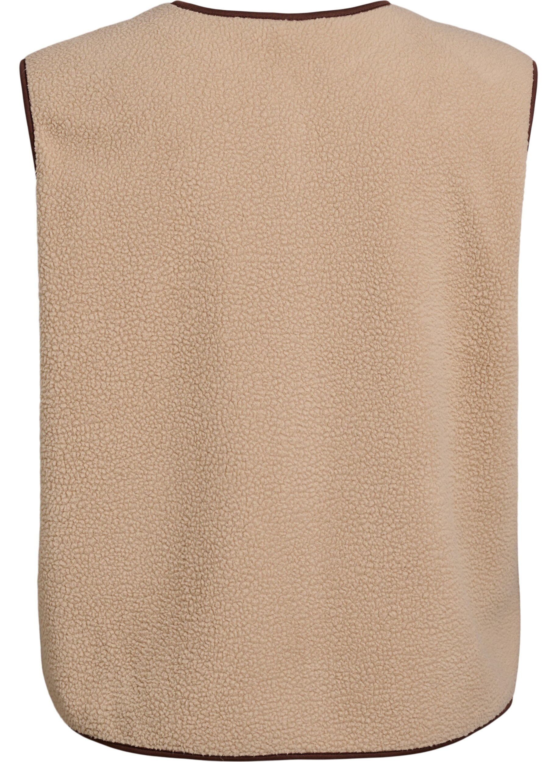Zizzi Teddy fleece vest med kontrastkanter, Beige, Packshot image number 1