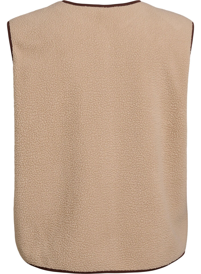 Teddy fleece vest med kontrastkanter, Beige, Packshot image number 1