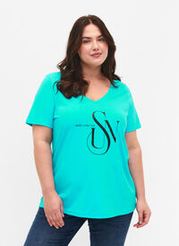 T-skjorte i bomull med trykk, Turquoise SUN, Model
