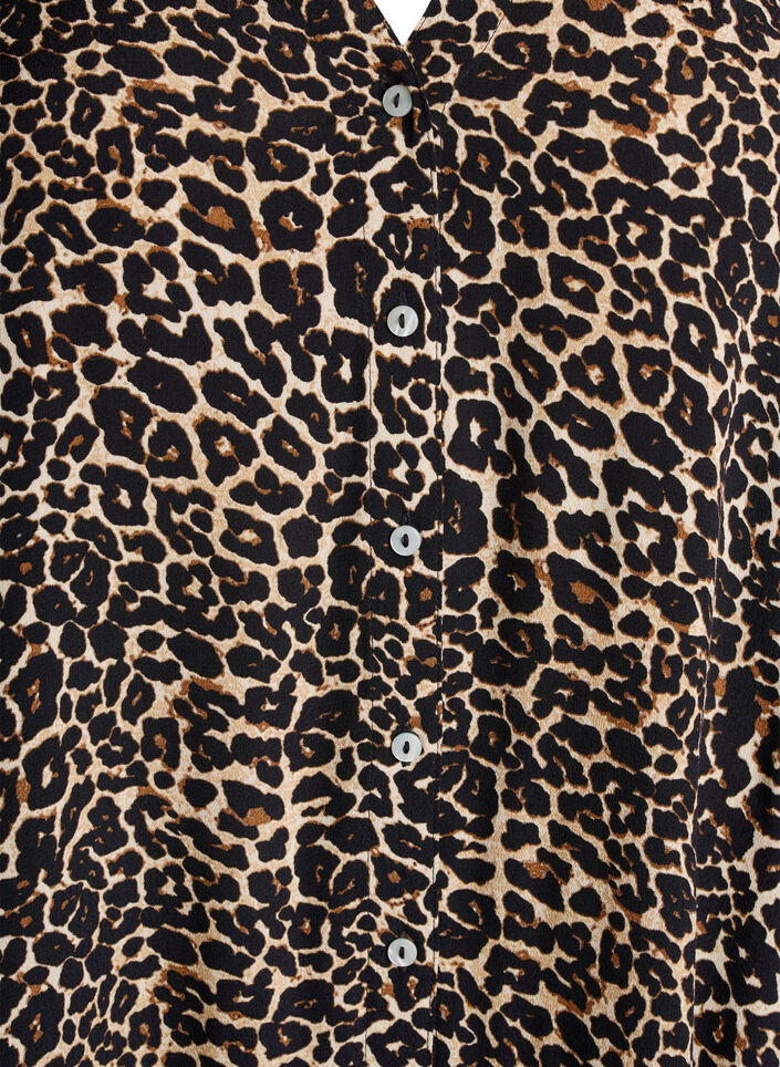 Midikjole i viskose med trykk og lange ermer, Brun, Packshot image number 2