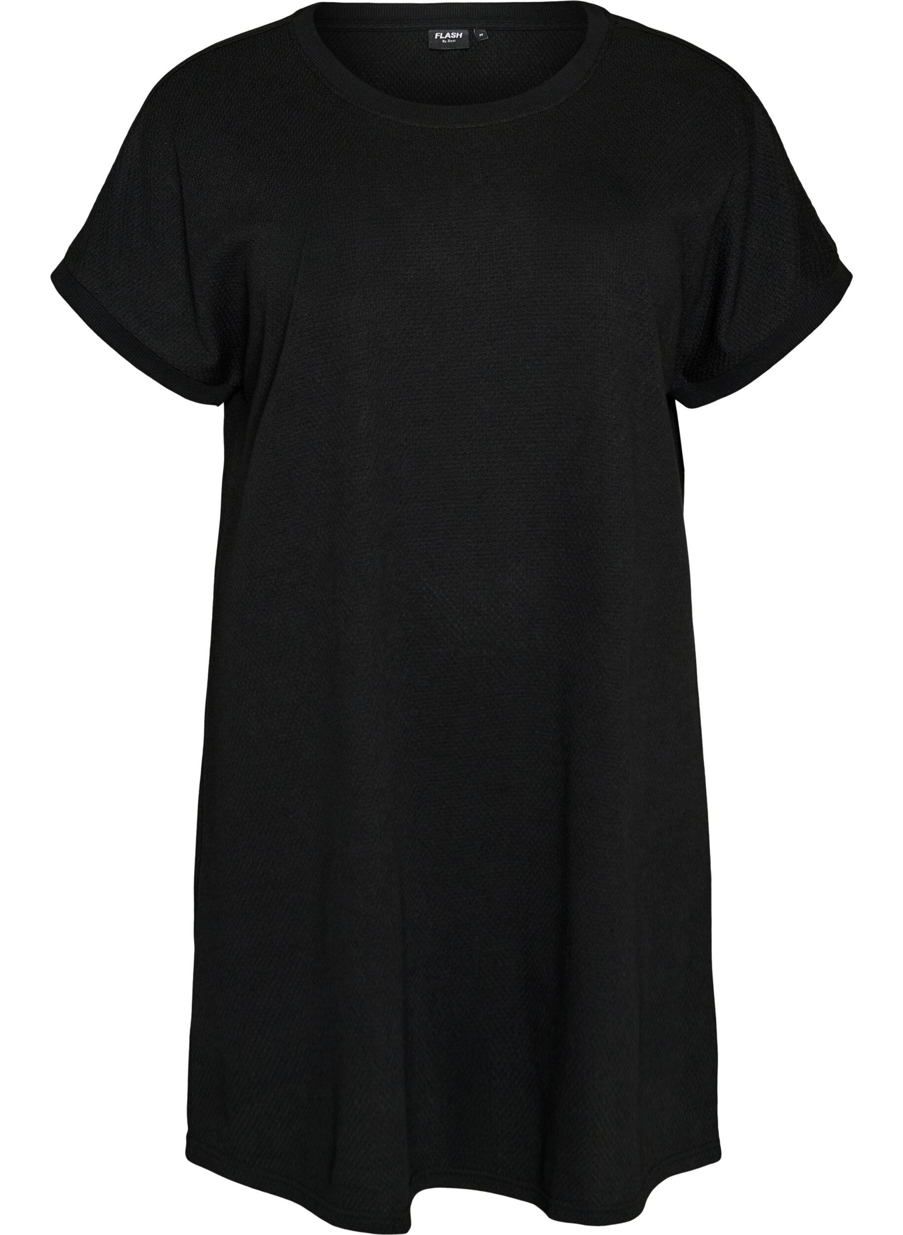 Zizzi Kort teksturert jerseykjole med rund hals, Svart, Packshot image number 0